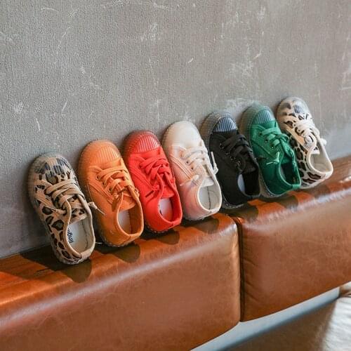 Unisex Childrens shoes 2021 Spring/Autumn New Leopard Print Canvas Boys'/Girls' Net Red Rainbow Bottom Biscuit Shoes Size25-36