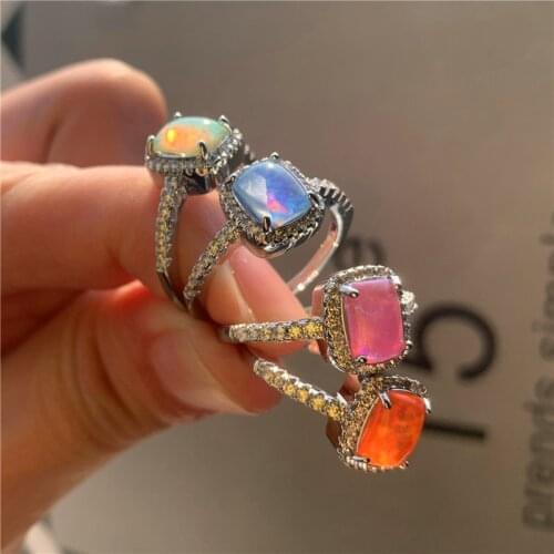 Vintage Female Square Opal Stone Jewelry Classic Silver Color Wedding Rings For Women Dainty Engagement Ring Valentines Day Gift