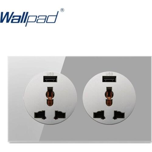 Wallpad 2 USB Multifunction Wall Power Socket Outlet Crystal Glass Panel Grounded With Child Protective Lock