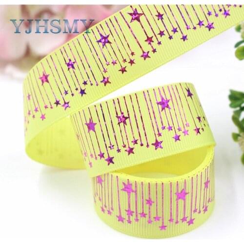 YJHSMY I-19222-443,25mm 10yards laser Colored pentagonal stars Printed grosgrain ribbon DIY headdress wedding gift wrap material