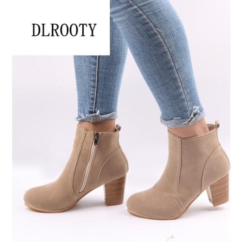 Women Ankle Boots High Heels 2018 Autumn Winter Female Casual Shoes Woman Fashion Round Toe Zip Platform Solid Comfortable