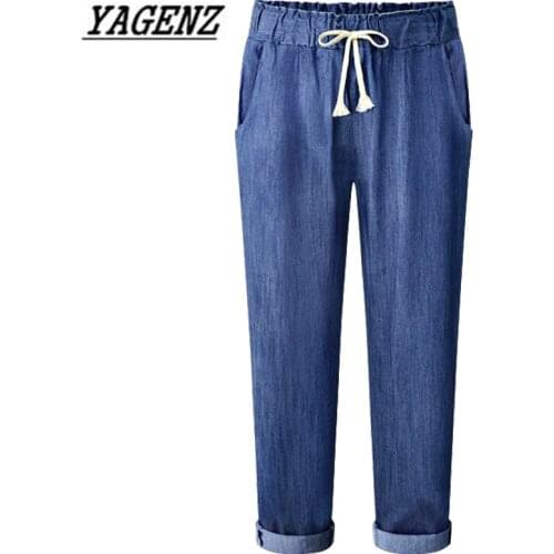 2020 Spring/Autumn Womens Jeans Loose Elasticity Waist Large Size Lady Harlan Pants Casual Thin Denim Ankle-Length Pants 6XL