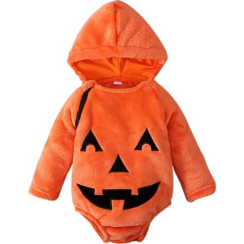 Ma&Baby 0-18M Halloween Baby Pumpkin Romper Velvet Long Sleeve Zipper Jumpsuit Cute Cartoon Party Clothing Costume DD88