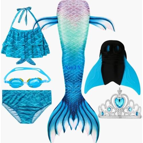 New Beautiful Girls Swimming Mermaid Tail With Monofin Fin Bikinis Set Girls Little Mermaid Costume Cosplay Swimsuit for Girl