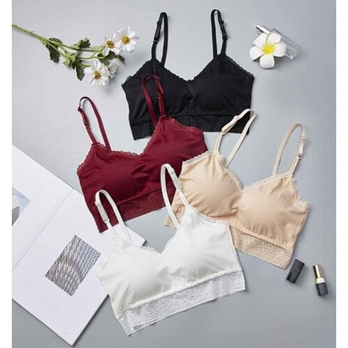 Women Cropped Top Padded Bra Straps Tube Tops Beauty Back Lace Floral Padded Bras