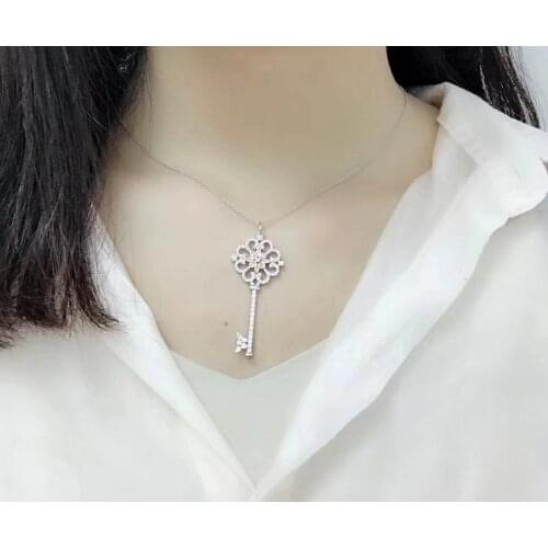 Feminine Charm Zircon Cherry Blossom Key Pendant S925 Sterling Silver Necklace Original Brand High Quality Jewelry Holiday Gift