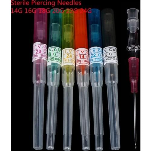 Surgical Steel I.V. Catheter Cannula Sterile Piercing Needles 14G 16G 18G 20G Ear Lip Belly Body Piercing Professional Tool