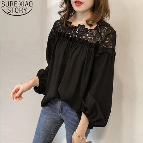 2021 new hooked hollow lace stitching women blouse shirt long-sleeved casual womens clothing plus size women tops blusas D84 30
