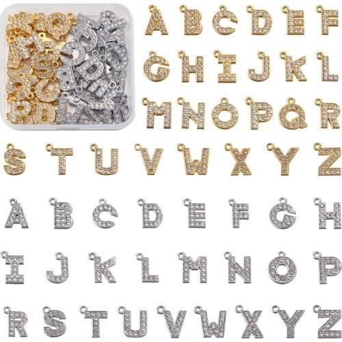 26Pcs/set Platinum Color Golden Alloy Crystal Micro Pave Cubic Zirconia Rhinestone Letter A~Z Pendants Lead Free Cadmium Free
