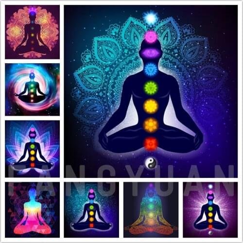 Buddha Meditation 5D Full Drill Diamond Painting Embroidery Rhinestone Pictures 7 Chakra Yoga Sports Diamond Mosaic Wall Artwork