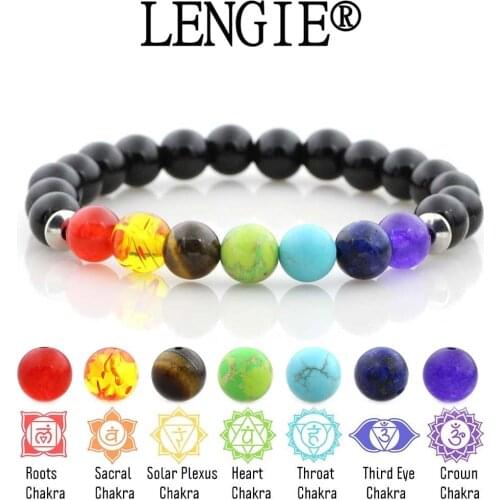 7 Chakra Healing Beaded Bracelet Stainless Steel Natural Lava Stone Tiger Eye Beads Bracelet For Women Men Fashion Yoga Jewelry
