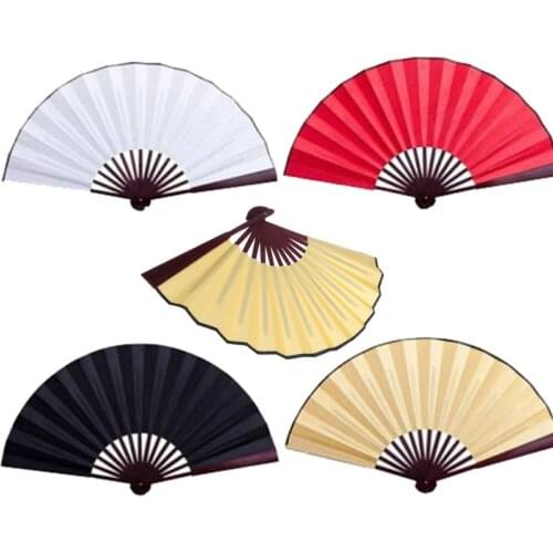 8 Inch/10 Inch Silk Cloth Blank Chinese Folding Fan Wooden Bamboo Antiquity Folding Fan For Calligraphy Painting