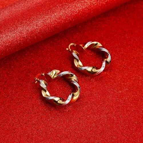 African Big Earrings for Women Gold Color Big Round Brass Twisted Earring Arab Ethiopian