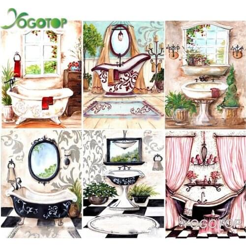 5D DIY Diamond Painting Full Drill Bathroom View Diamond Embroidery Cross Stitch Mosaic Gift Home Decoration cartoon YY2233