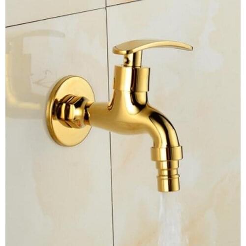Free Shipping Gold Bibcocks Faucet Brass Wall mounted Bathroom Washing Machine faucet Outdoor faucet Garden faucet