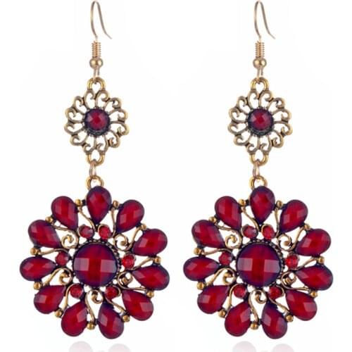 Bohemian style water drop alloy rhinestone earrings multi-layer round small sunflower earrings female long jewelry Oorbellen