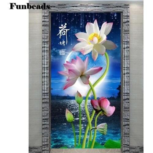 Large Diamond Painting beautiful lotus DIY Diamond Embroidery moon night Square Round Diamond Mosaic rhinestone Lotus pond FF671