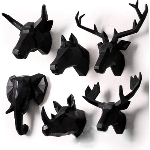 ANIMALS WALL DECOR CONTRACTED BACKGROUND 3D DEER HEAD HIRSCHKOPF ART SALOON LIVING ROOM OFFICE KIDS ROOM WHITE AND BLACK RESIN