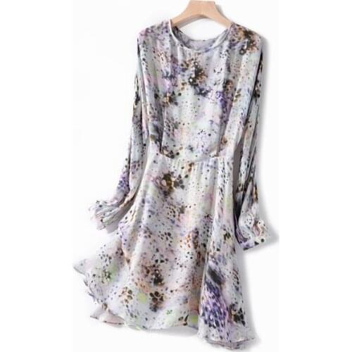 Elfbop Ladies O Neck Graffiti Printed Short Dress With Long Sleeve