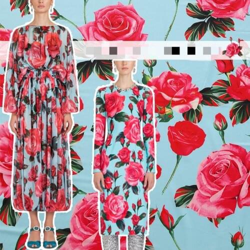 European brand classic digital printing fabric, rose pattern, sewing fabric factory store is not out of stock