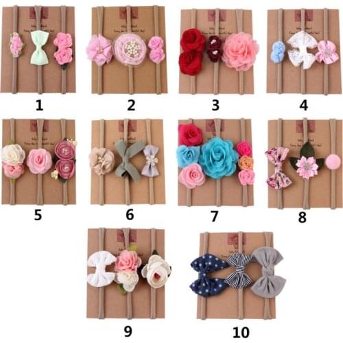 Boutique fashion baby girl baby high elastic nylon flower hair band elastic harness headdress 3 piece set