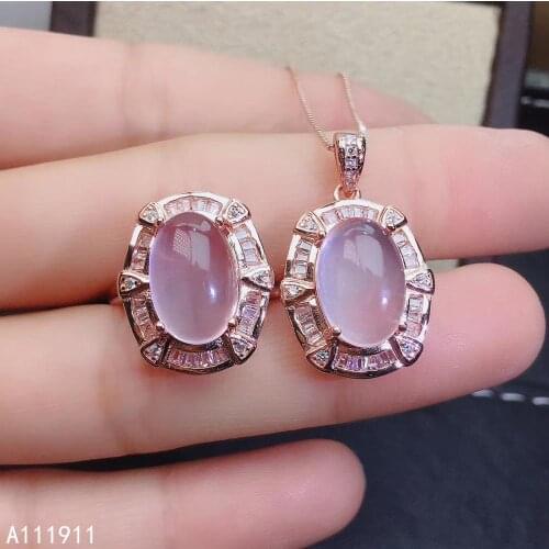 KJJEAXCMY fine jewelry 925 sterling silver inlaid Natural Ross quartz exquisite Necklace Ring Suit Support Detection popular