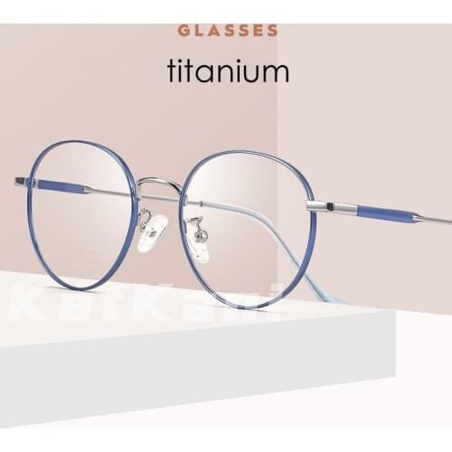 KatKani Men and Women Titanium Alloy Two-tone Eyeglasses Frame Retro Round Myopia Hyperopia/Prescription Spectacle Frame AC017