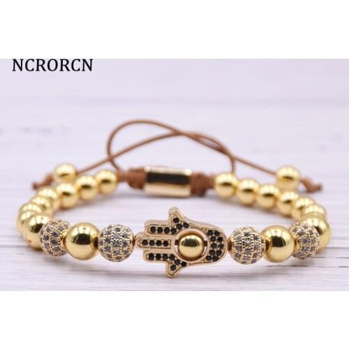 Classical Handmade Braiding Bracelet Gold Hip Hop Men Pave CZ Zircon Crown Roman Numeral Bracelet Luxury Jewelry