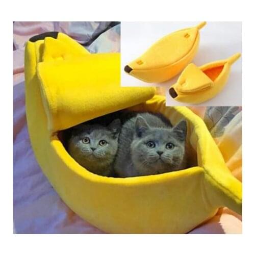 Pet Cat Dog Sofas Bed Banana Shape House Fluffy Warm Soft Plush Breathable Cushion Basket Warm Portable Bed