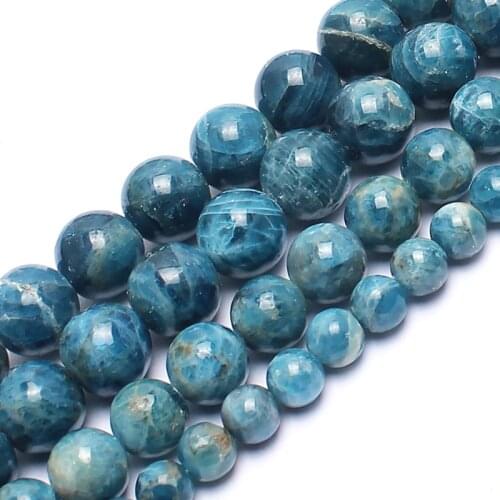 AA+ Natural Genuine Blue Ocean Apatite Stone Round Beads For Jewelry Making Bracelet Necklace Earrings 15inches 4/6/8/10/12mm