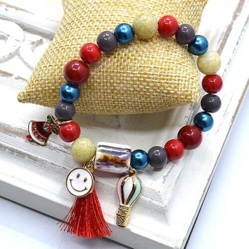 Hot Sale Top-Rated Fashion Alloy Charms & Glass Beads Bracelets with Smile Face Bell Women DIY Jewelry Female Bijoux Gift B15212