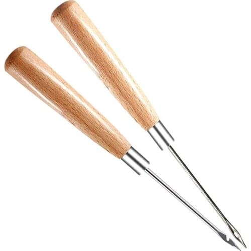 LMDZ 2 Pieces Leather Sewing Awl with Wood Handle, Hollow, Speedy Stitcher Sewing Set for DIY Leather Sewing