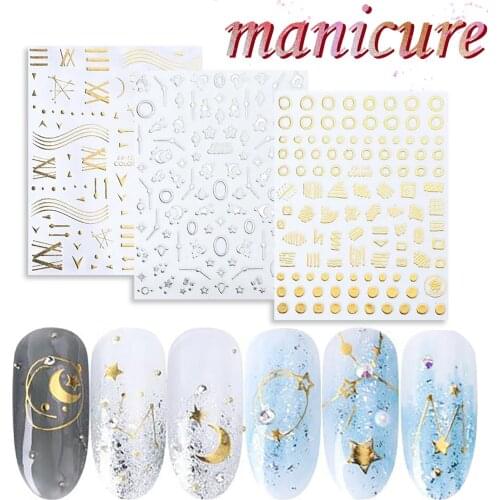 Fashion Sexy Gold And Silver Geometric Pattern Nail Stick DIY Nail Design Fashion Manicure Stickers Waterproof Pure Color Tips