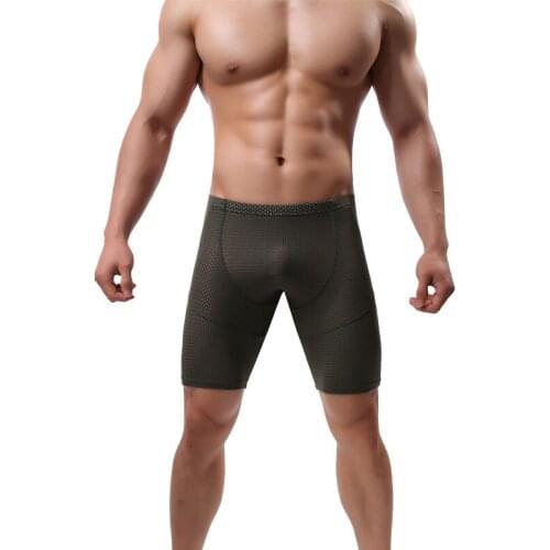 Mens Underwear Long Boxers Bulge Pouch Male Panties Breathable Holes Low Rise Lingerie Shorts Sexy Underpants Boxer