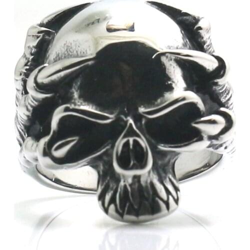 Mans 316L Stainless Steel Punk Gothic Dragon Claw Classic Skull Hot Ring