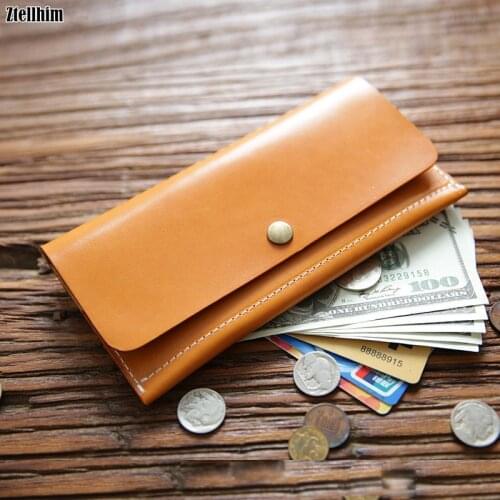 2020 Genuine Leather Wallet For Men Real Cowhide Vintage Handmade Mens Purse Long Bifold Simple Style Wallets Card Holder Male