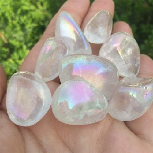 Natural Quartz Electroplating white Gravel Crystal aura Angel Aura Breakstone Minerals Healing Energy Decoration wholesale