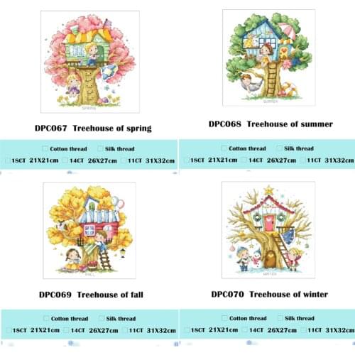 Wholesale 4pcs together Treehouse cross stitch package 18ct 14ct 11ct cloth cotton thread embroidery DIY handmade needlework