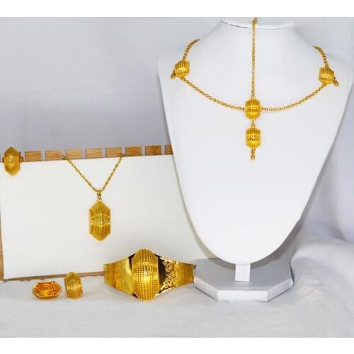 Dubái-juegos de joyas para mujer,pendientes africanos de fiesta nupcial,anillo etíope de oro de 24K,regalos de boda,Collares