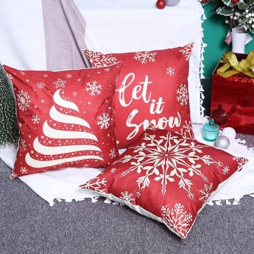 Nordic Style Christmas Pillowcase Snowflake Letter Printed Red Xmas Cushion Cover Sofa Cloth Pillowcase Party Ornament