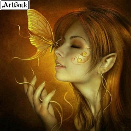 Handmade 5d full square diamond painting woman butterfly picture diamond mosaic fairy diamond embroidery crafts sticker