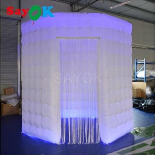 SayOK Inflatable Photo Booth Octagon(2 Doors) 8ftx8ft with 17-color LED Light Inflatable Backdrop Photo Booth Wedding