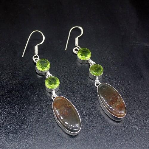 Gemstonefactory Big Promotion Unique 925 Silver Ocean Jasper Green Peridot Women Ladies Gifts Dangle Drop Earrings 20212337