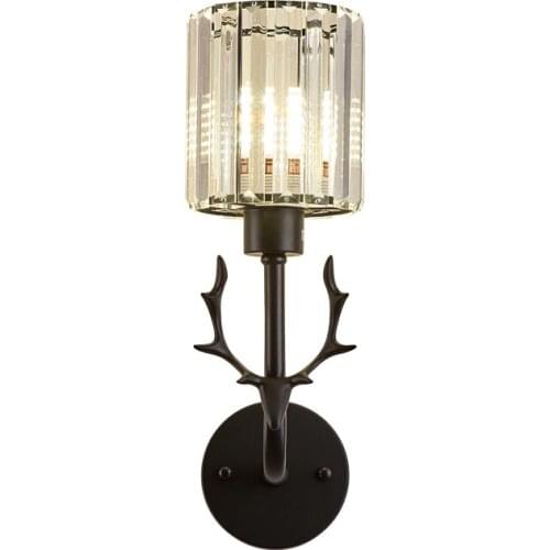 Nordic Style LED Wall Lights High Quality Crystal Lampshade American Creative Black/Gold Antlers Aluminum Wall Sconce Home Decor