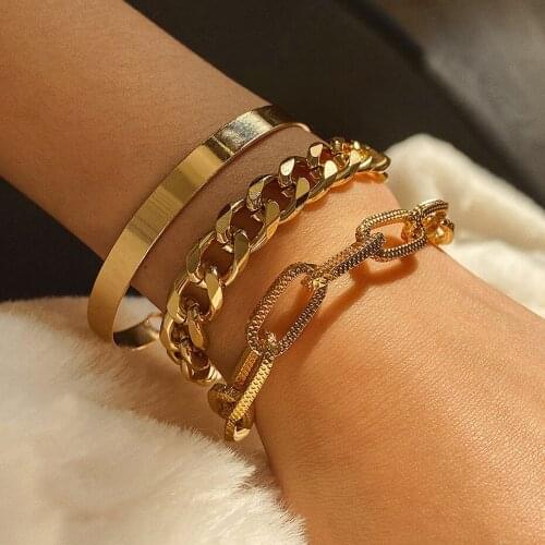 Thick Miami Curb Cuban Lock Pendant Bracelets Bangles Punk Metal Twisted Rope Chain Imitation Pearl Bracelet Jewelry