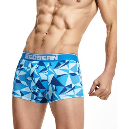 Mens Underpants Boxers Mens Shorts Geometric Printed Underwear Ropa Interior Hombre High-Rise Silver Ion Calzoncillos Hombre