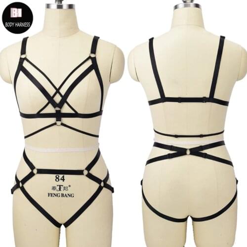 Crop Top Black Open Chest Cage Bra Harness Bra Fetish Wear Bottom Panties Body Harness Sexy Lingerie Bondage Harness Body suit