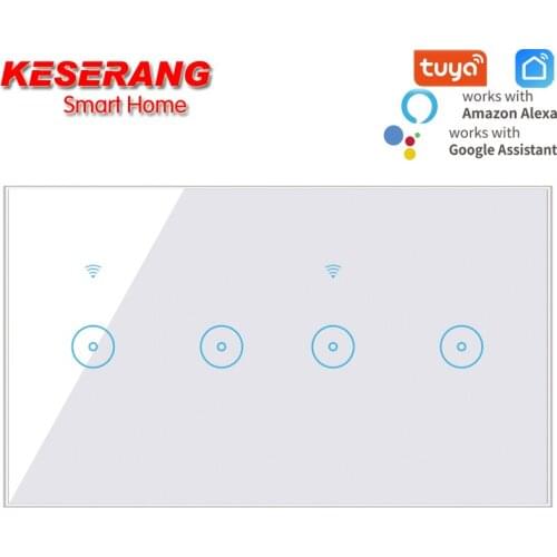 Tuya/Ewelink 146 Smart WiFi Smart Switch 4 Gang Glass Touch Panel Wall Switch, WIFI APP Wireless switch Works with Alexa Google