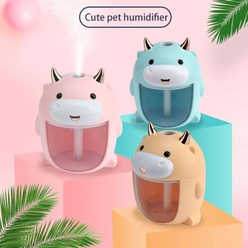 ELOOLE 300ml Cute Pet Cow Humidifier Mini Air Humidifier With 7 Colors Light Aroma Essential Humidifier Oil Diffuser Cool Mist