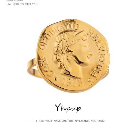 Yhpup Statement Face Portrait Pattern Ring Stainless Steel Jewelry Simple Punk Metal Geometric 18 K Ring бижутерия Gift 2020